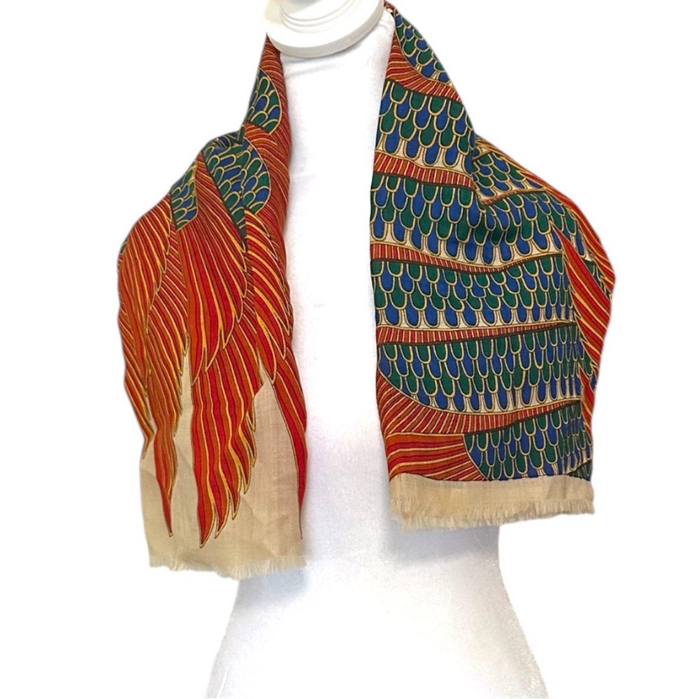 Vtg 1976 Treasures Of Tutankhamun Eagles Wings Metropolitan Museum Scarf Wool - Picture 2 of 3
